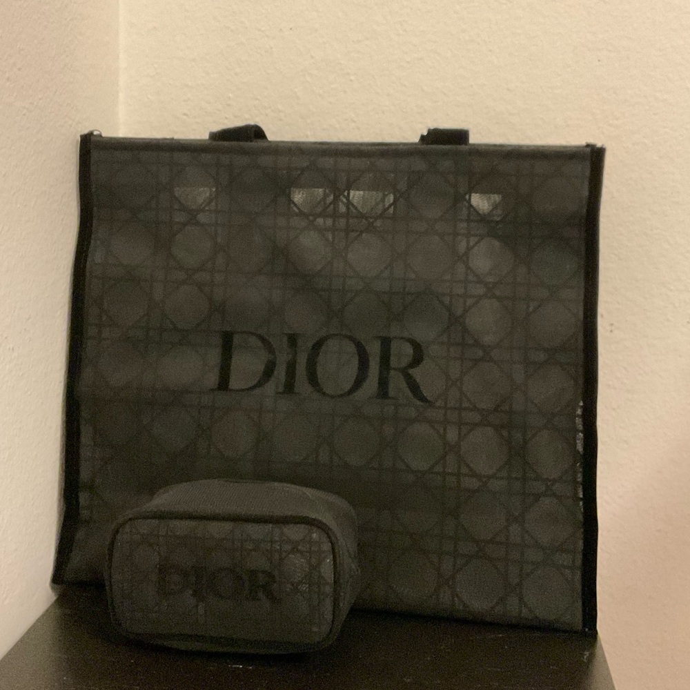 NIP 2pcs Dior GWP Black Monogram Shopping Tote with Pouch